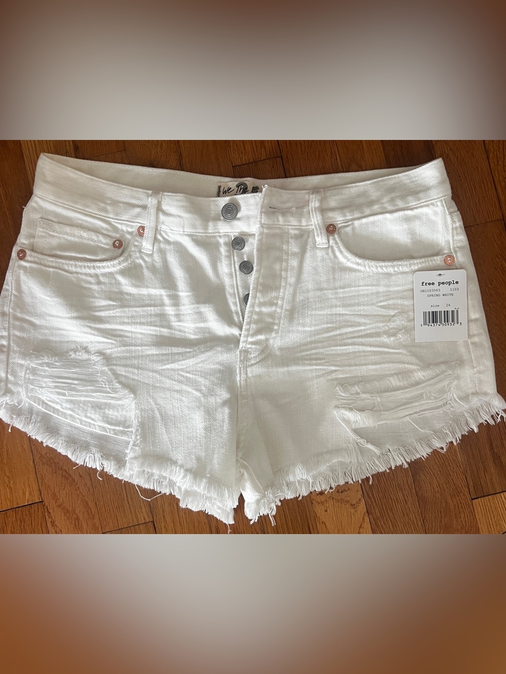 Free People Spring White Distressed High-Rise Denim Shorts